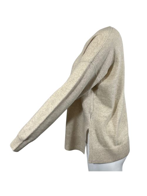 WOMEN'S V-NECK SWEATER ASYMMETRICAL CUT WITH SIDE SLITS BEIGE ESSENTIEL STUDIO | LMD040BEIGE